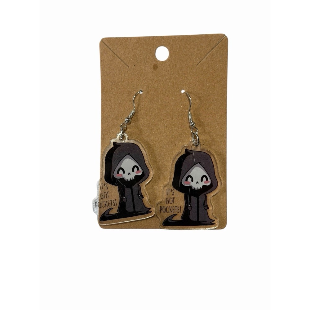 Kawaii Grim Reaper Its Got Pockets Acrylic Drop Earrings Spooky Cute Goth‎ Chibi